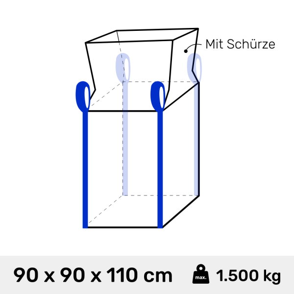 Big Bag 90 x 90 x 110cm Standard unbeschichtet 1500 kg oben offen