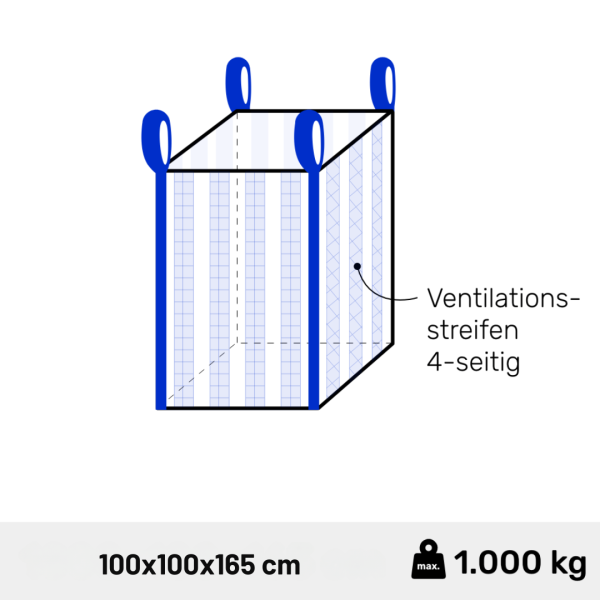 BIG BAG-100 x 100 x 165cm, 4-seitig Ventilationsstreifen