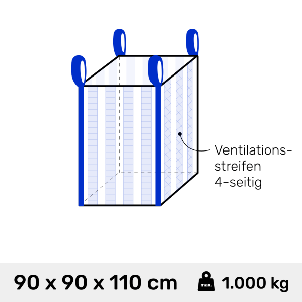 BIG BAG-90 x 90 x 110cm, 4-seitig Ventilationsstreifen