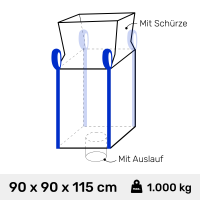 BIG BAG-90 x 90 x 115cm mit Sch&uuml;rze + Auslauf SWL 1000