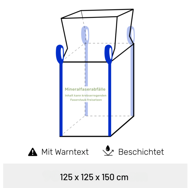 Big Bag Mineralwolle KMF 125 x 125 x 150 cm, 4 Hebeschlaufen, Schürze